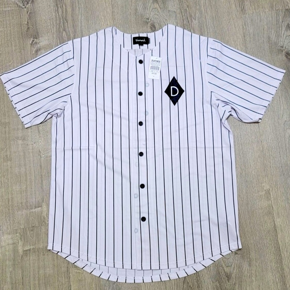 Diamond Supply Pinstripe Black And White Baseball Jersey Size Medium